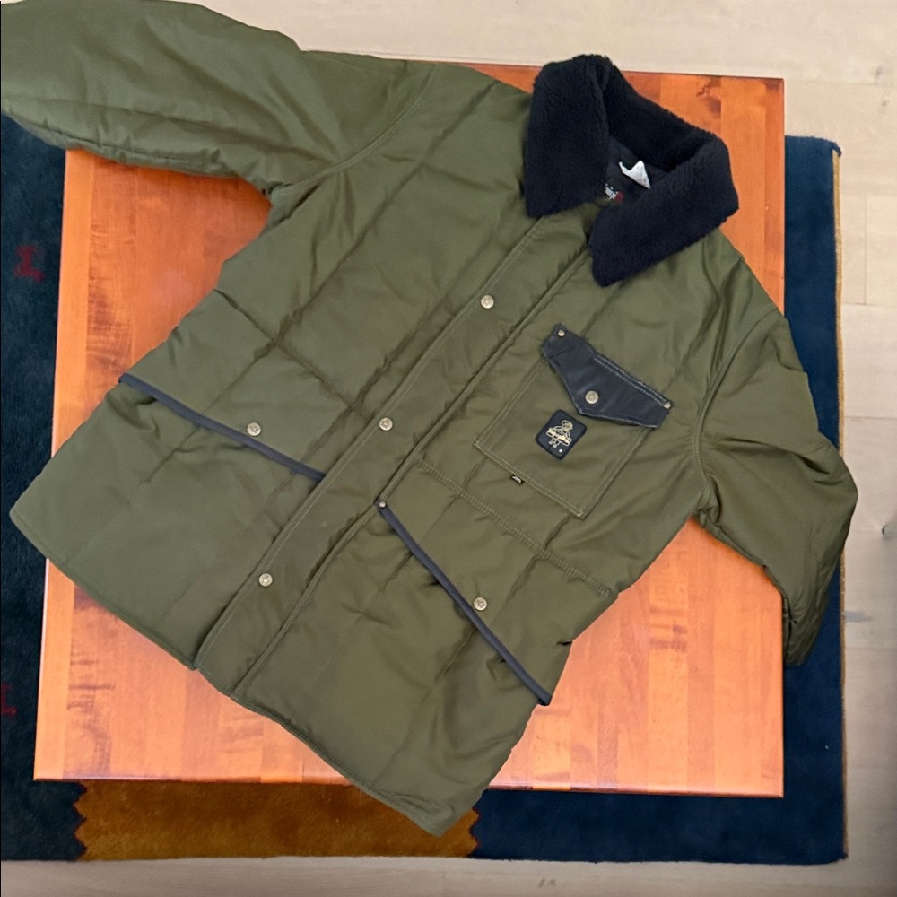 RefrigiWear Insulated Work Jacket Olive Green with Black Collar Made In USA